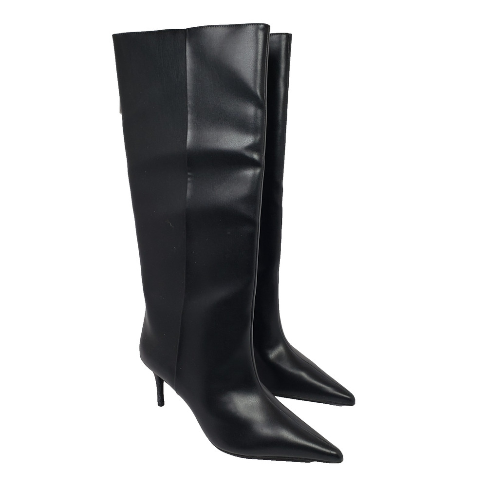 H&M Fashion Womens Size 10 Black Pull On 2.5" Heeled Pointed Toe Knee High Boots